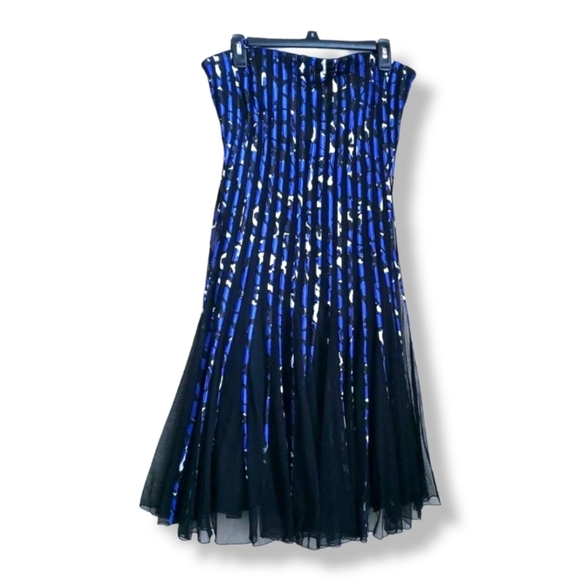 JS COLLECTIONS NAVY‎ BLUE WHITE SATIN MESH PLEATED SPAGHETTI STRAP DRESS … - Picture 1 of 13